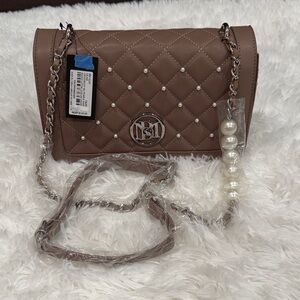 Badgley Mischka Taupe Quilted Crossbody Bag